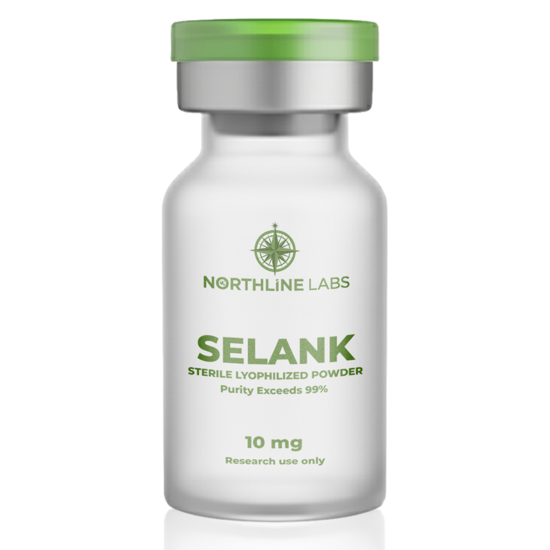 Vial labeled 'Selank' by Northline Labs on a white background